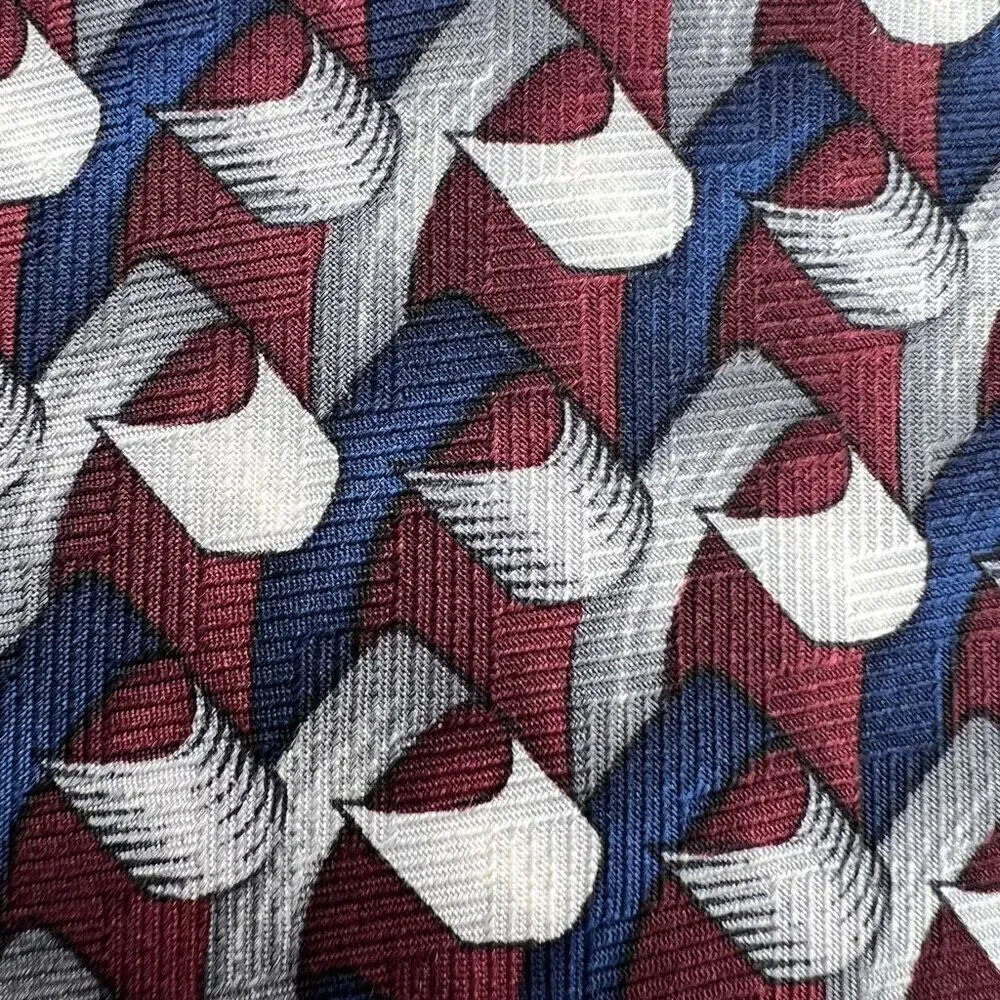Danielli Milano All Silk Tie Handmade in Italy Burgundy Blue White Geometric Pri